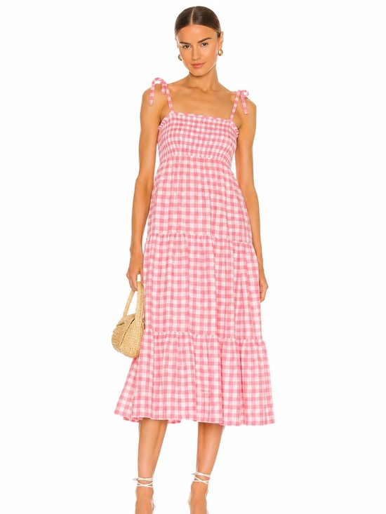 Dresses & Skirts - Pink Gingham Tie-Shoulder Midi Dress